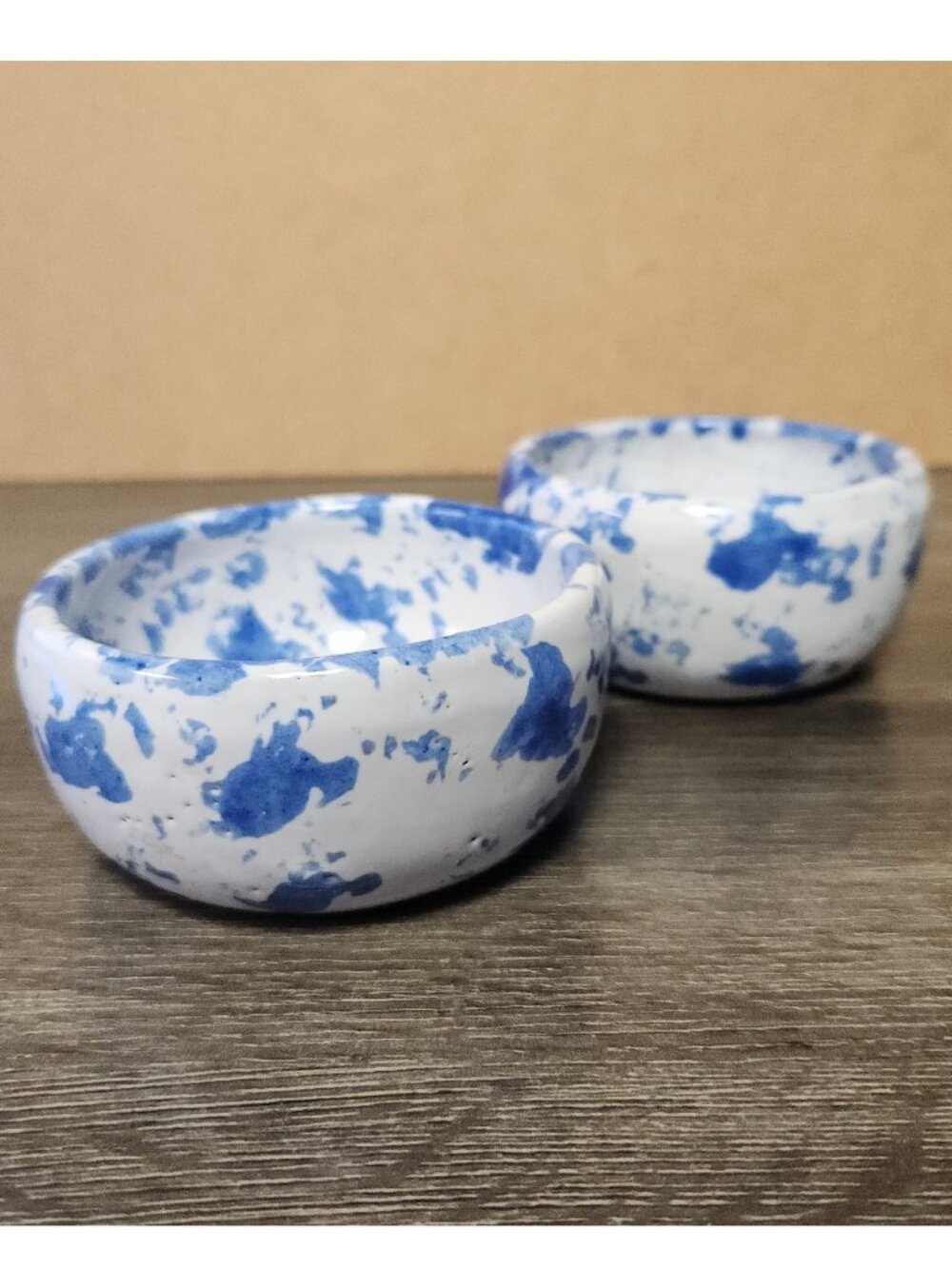Vintage Bybee Pottery Kentucky Blue Spongeware 3.5" Bowls Signed KY Folk Art MCM